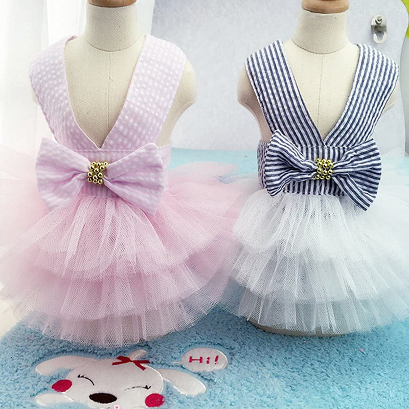 Dog Dresses, Fashion Pet Dog Clothes, Striped Mesh Puppy Dog Princess Dresses Blue X-Small - PawsPlanet Australia