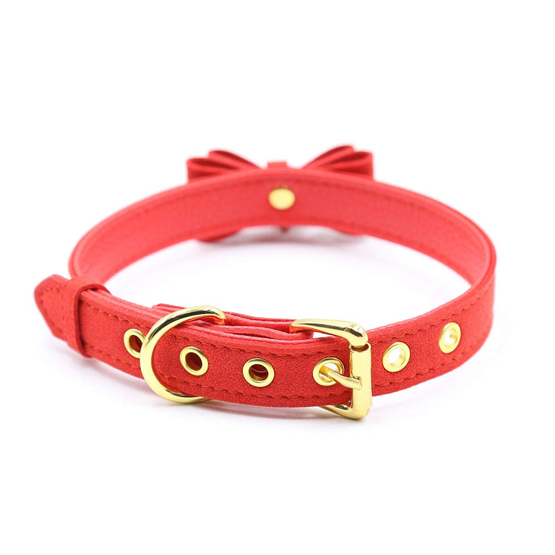 [Australia] - PU Leather Bow Cat Collar Breakaway with Bell Cat Kitty Adjustable Safety Pet Cat Collars XS Red 