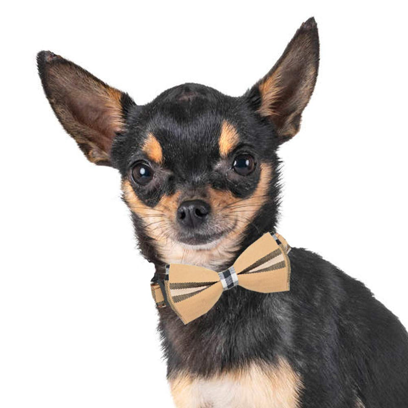 [Australia] - Removable Bow Tie Dog Collar with Leash Set Cute Classic Plaid Adjustable Soft Collars for Small Medium Large Dogs S 