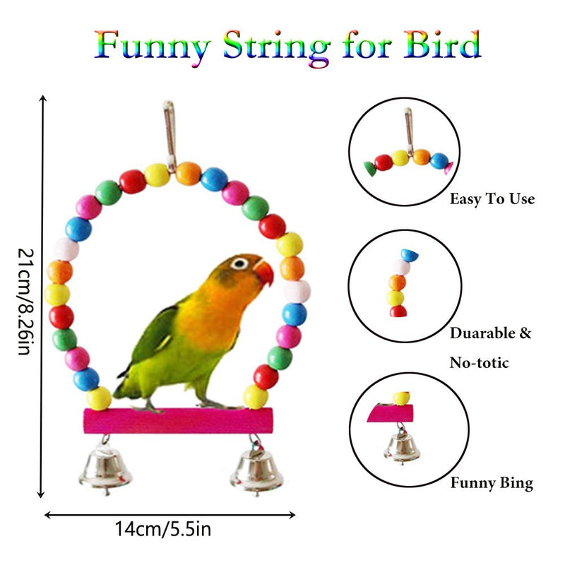 ESRISE Bird Parrot Toys, Hanging Bell Pet Bird Cage Hammock Swing Toy Wooden Perch Mirror Chewing Toy for Small Parrots, Conures, Love Birds, Small Parakeets Cockatiels Multi-coloured-A - PawsPlanet Australia