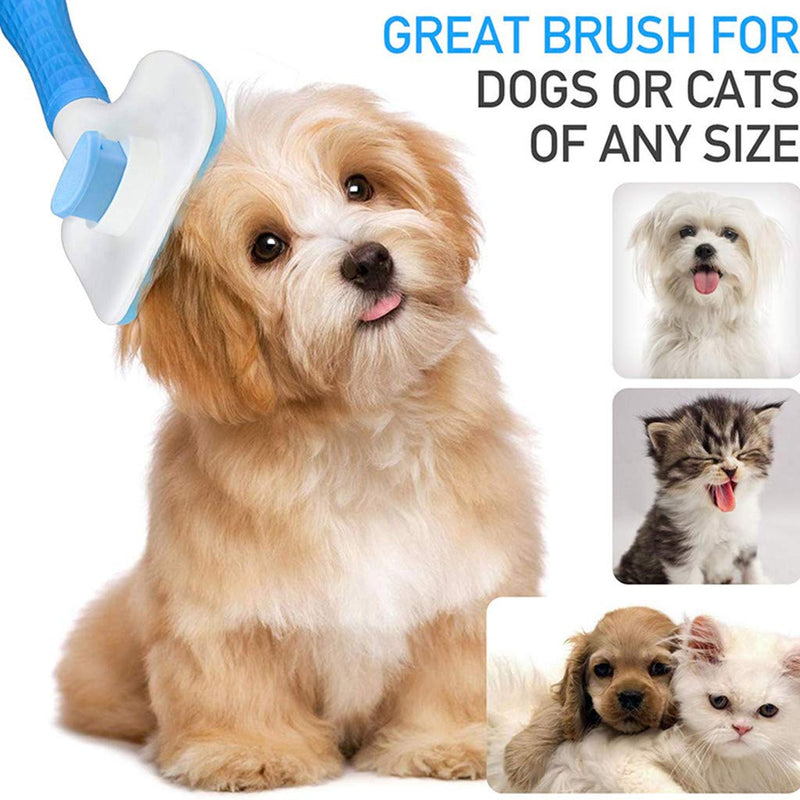 [Australia] - ZPP Pet Grooming Brush Self Cleaning Slicker Supplies Dogs Cats Tools Removes Undercoat Tangled Hair Rake Short Long Hair Mats Tangles Loose Hair Treatment Dander Dirt Massages Particle Blue 