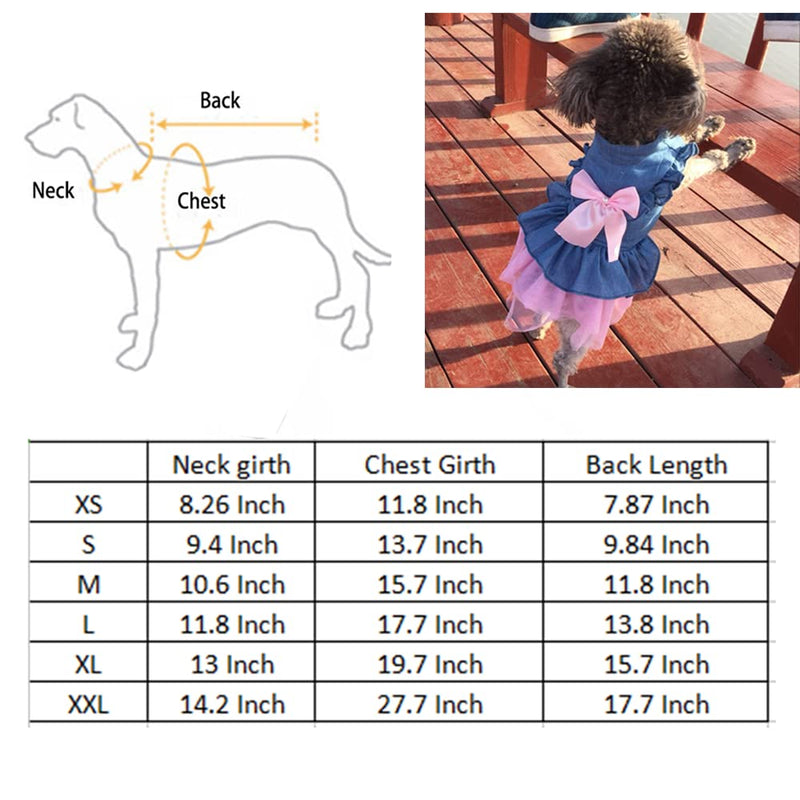 ANIAC Pet Denim Dress with Cute Bow-Knot Comfy Vest Skirt Lace Trim Tutu Summer Spring Clothes for Cats and Small Dogs X-small - PawsPlanet Australia