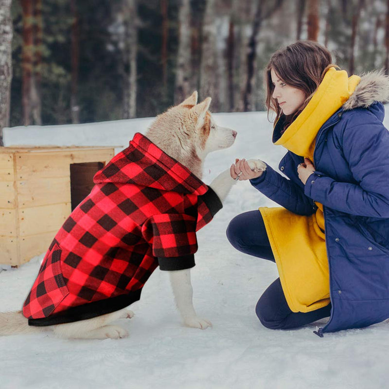 Mtliepte Red Plaid Dog Hoodie Sweater for Dogs Pet Clothes with Hat and Pocket XX-Large - PawsPlanet Australia