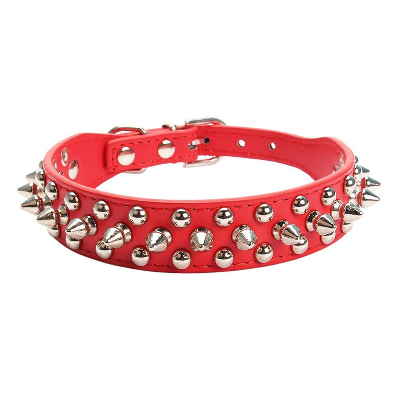 [Australia] - AOLOVE Mushrooms Spiked Rivet Studded Adjustable Pu Leather Pet Collars for Cats Puppy Dogs 10.6"-13" Neck Red 