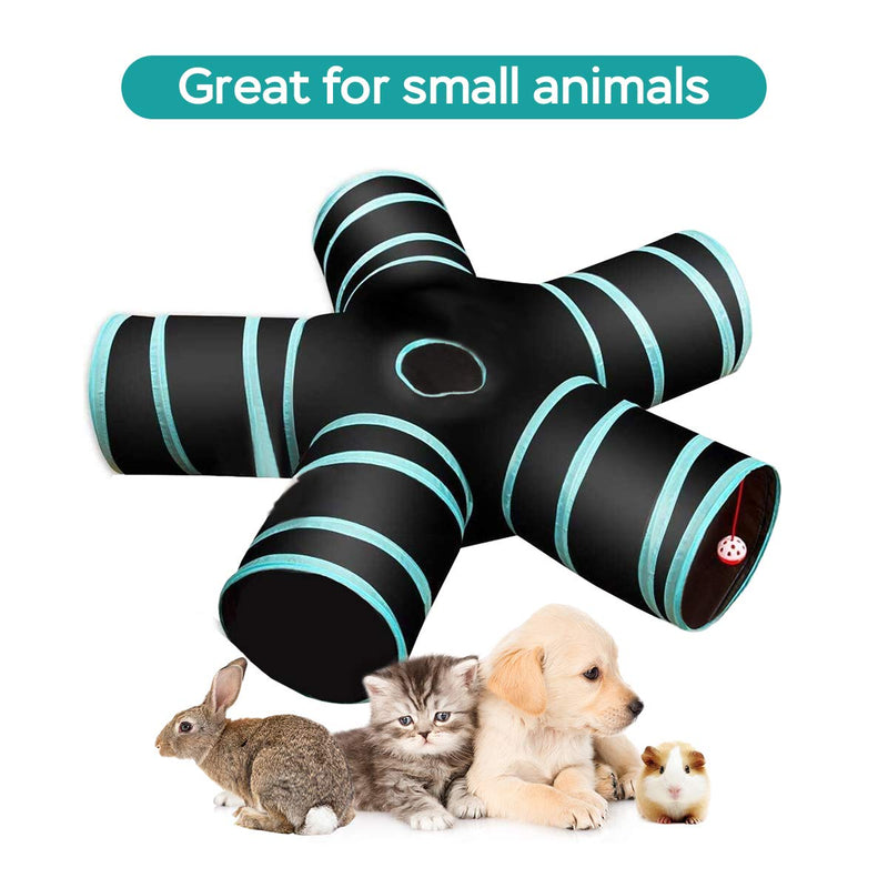 MQUPIN Pet Tunnel Cat Tunnel Upgraded,5-Way Tunnel Collapsible Extensible Cat Tube Crinkle Pop Up Tunnel, Tear Resistant Crinkle Toy Maze House with Pompon and Bells for Cat Dog Puppy Kitten Rabbit - PawsPlanet Australia