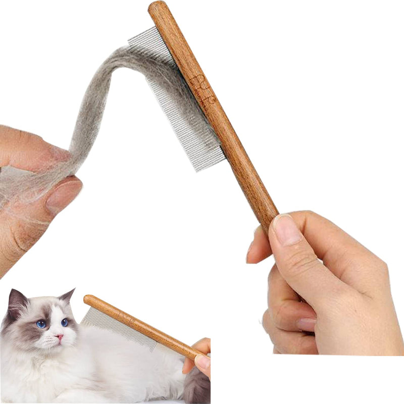 Longbest Combs for Cats and Dogs, Fine Teeth, Removes Knots and Tangles, Skin-Friendly, Pet Combs, Steel Tooth Comb with Wooden Handle for Cats Fine Teeth Comb - PawsPlanet Australia