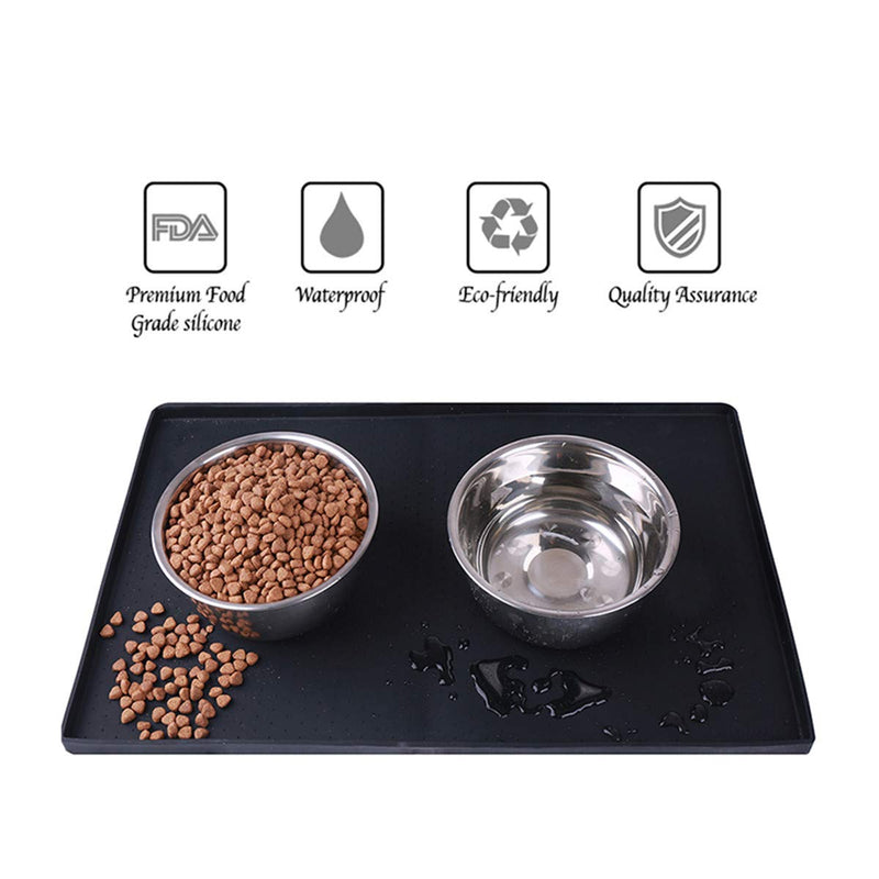 Hubulk Dog Cat Food Feeding Mat L (19"x12") XL (24"x16") or XXL (32X24) 0.5" & 1" inch Raised Edge Silicone Non Slip Waterproof Pet Food Mat Dog Bowl Placemat Large (L（19" x 12" x 0.5"）, Black) L（19" x 12" x 0.5"） - PawsPlanet Australia