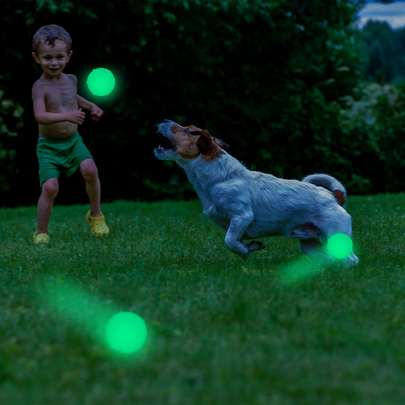 4 Pieces Light Dog Ball Glow in The Dark Rubber Dog Fetch Toy Balls for Large and Small Dogs, with 21 LED UV Flashlight for Nice Glowing Effect in Night - PawsPlanet Australia