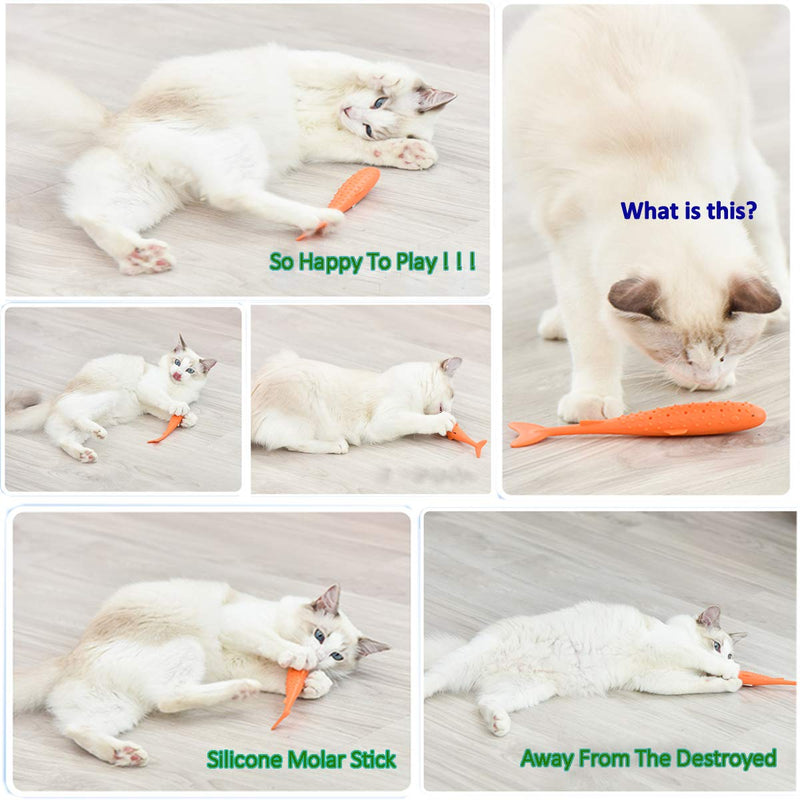 [Australia] - TTOUADY Catnip Toys, New Interactive Cat Toys Fish Shape Toothbrush, Refillable Catnip Eco-Friendly Silicone Teeth Cleaning Chew Pet Supplies for Kitten Cats (2 Pack) 