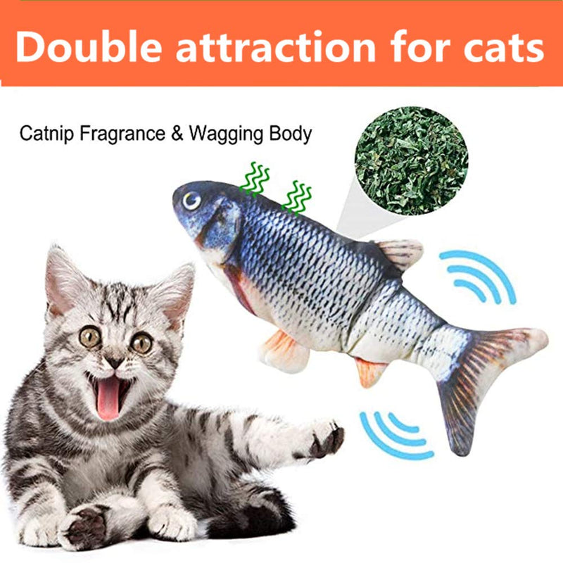 [Australia] - Zedco Flopping Fish Cat Toy with Realistic Tail Wagging, Interactive Plush with USB Rechargeable Battery, Chew, Claw and Bite Safe Pillow for Kittens, Plush Cotton Doll A 