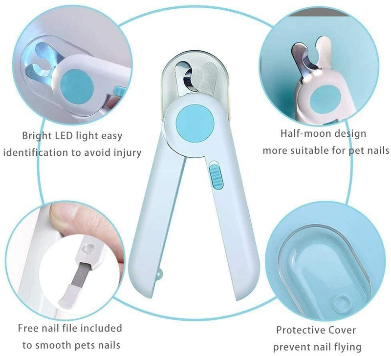RCPLAGA Nail Clippers with LED Light for Dogs Cats, 2-in-1 Claw Scissors and Dog Nail Grinder with Nail File and Splash-Proof Guard for Medium Small Pets Blue - PawsPlanet Australia