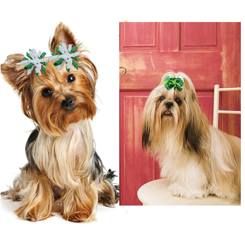 Masue Pets 20pcs/10 Pairs Dog Hair Bows for St. Patrick' s Day Dog Curve Bows Lucky Dogs Green Clovers Dog Bows Dog Grooming Products - PawsPlanet Australia