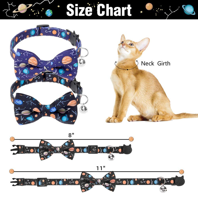 KOOLTAIL Cat Collars Quick Release - 2 Pack Breakaway Cat Collar with Bell, Adjustable Safety Kitten Collars Planet Pattern - PawsPlanet Australia