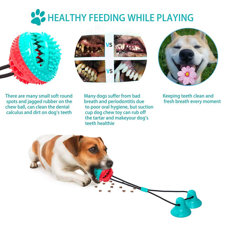 [Australia] - shuny Double Suction Cup Dog Chew Toy Tug of War Rope Toys for Aggressive Chewers,Multifunction Molar Bite Interactive Dog Puzzle Toys Food Dispensing Toothbrush Training Ball for Teeth Cleaning Green+Red 