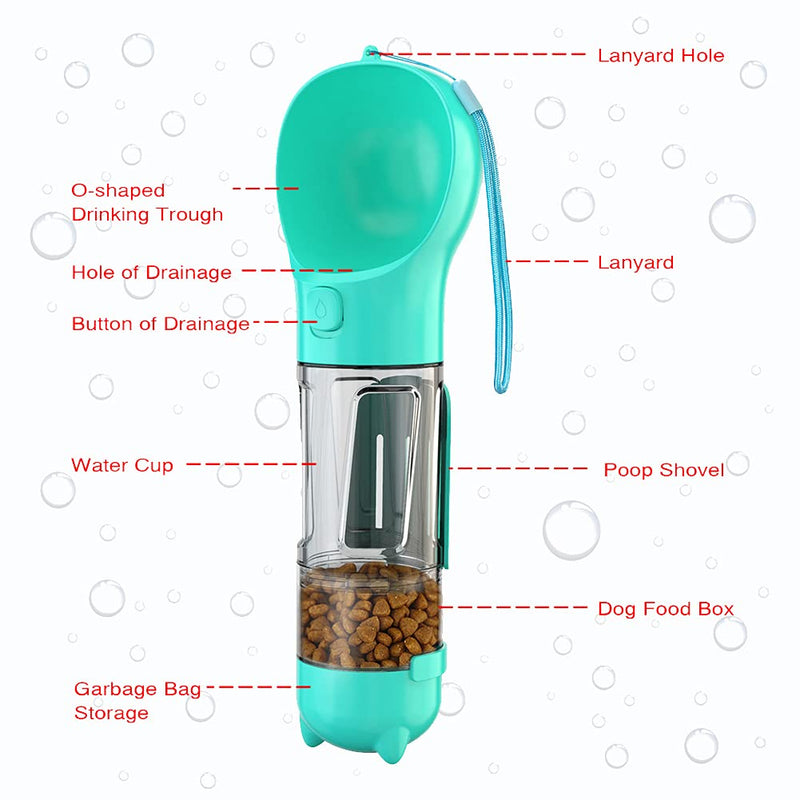 Dog Water Bottles,Portable Travel Dog Water Bottle for Walking,300ML Lighting Pet Drinking Water Bottle Dispenser,Leak Proof Puppy Water Bottles with Food Box Poop Shovel Eco Bags for Healthy Playing Blue - PawsPlanet Australia