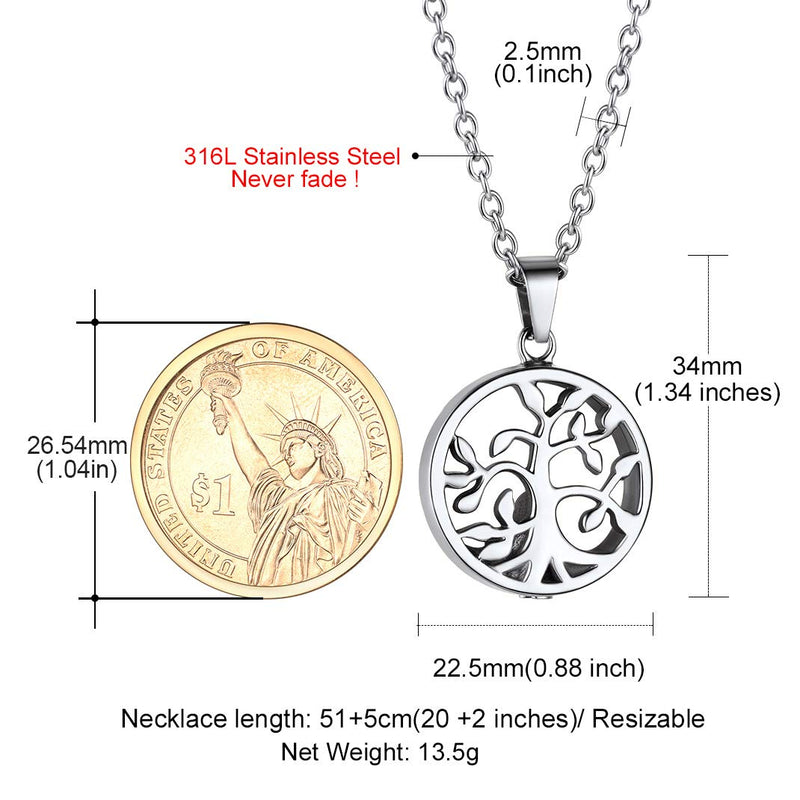 GOLDCHIC JEWELRY Stainless Steel Urn Necklace for Ashes for Men Women, Personalised Photo Keepsake Urns Pendant Necklaces Waterproof Engraved Cremation Jewellery, Cat Cross Cube Heart Memorial Gifts O, Family Tree - Stainless Steel 1, No Engraving - PawsPlanet Australia