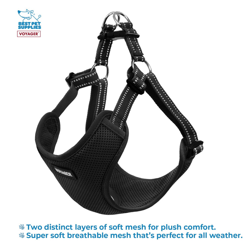 Voyager by Best Pet Supplies - Fully Adjustable Step-in Mesh Dog Harness with Reflective 3M Piping - 1Black, XS (Chest: 13 - 16") XS (Chest: 13 - 16") - PawsPlanet Australia