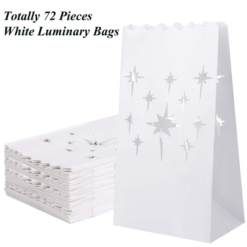 ANECO 72 Pieces Stars Design White Luminary Bags Paper Lantern Bags Flame Resistant Luminary Bags Tealight Candle Holders for Home, Outdoor, Christmas Party Decoration - PawsPlanet Australia