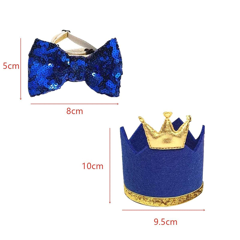 2 Pcs Dog Crown Hat Blue Cute Pet Bow Tie Pet Birthday Supplies Pet Hat Set for Pet Cute Decoration - PawsPlanet Australia