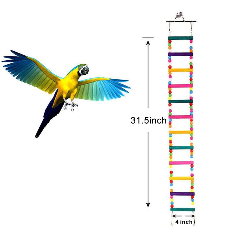 [Australia] - Uheng Colorful Bird Ladder Toys for Parrot, Pet Swings Chew Hanging Bridge, Wooden Rainbow Cage Training Accessories for Cockatiel Conure Parakeet Small Macaw Budgie 12 ladders(31in) 