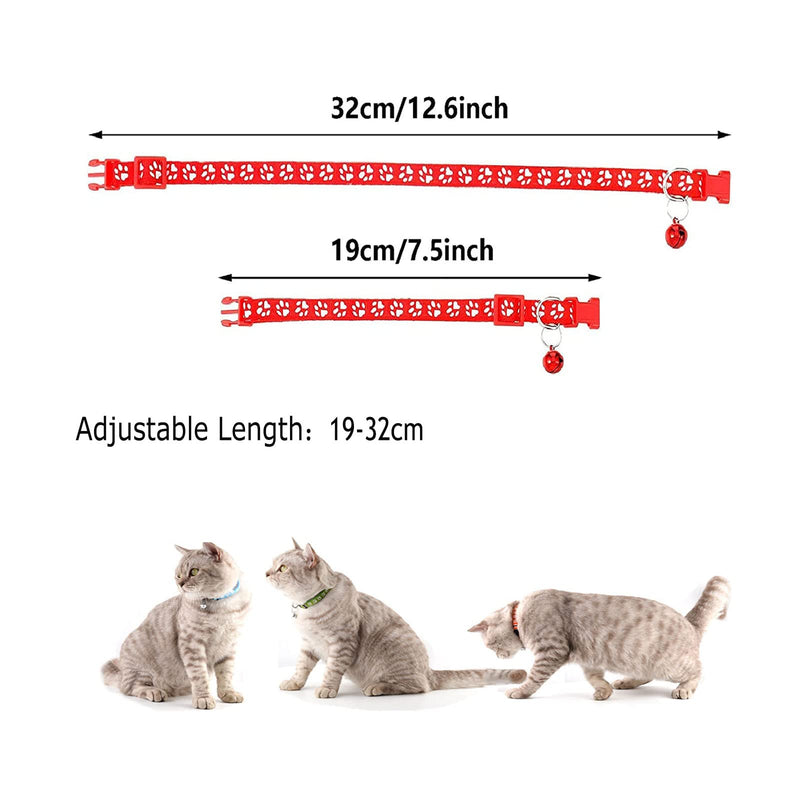 Pack of 12 cat collars, safety clasp, cat collars with bells, reflective cat collars, colorful cat collars, adjustable cat collar, for cats and puppies, rabbits - PawsPlanet Australia