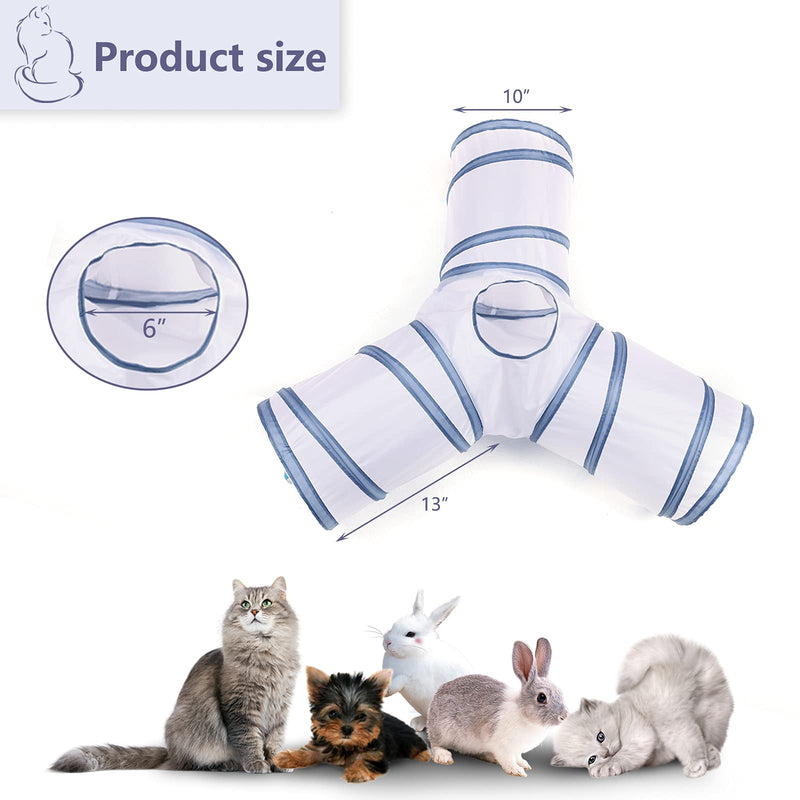 Alicedreamsky Cat Tunnel, Collapsible Tube with 1 Play Ball Kitty Toys, 3 Ways Cat Tunnels for Indoor Cats, Puppy, Kitty, Kitten, Rabbit (White and Gray) White and Gray - PawsPlanet Australia