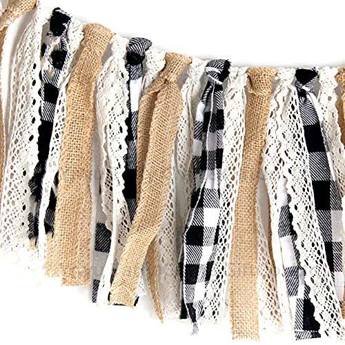 Buffalo Checkered Plaid Banner Set Fabric Black and White Gingham Bunting Garland for Mantel Fireplace Farmhouse Classroom Decorations - PawsPlanet Australia