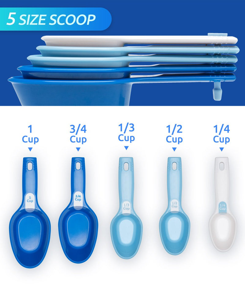 [Australia] - Petfactors Set of Five Pet Food Scoop, Plastic, Measuring Cups, for Dog, Cat and Bird Food 