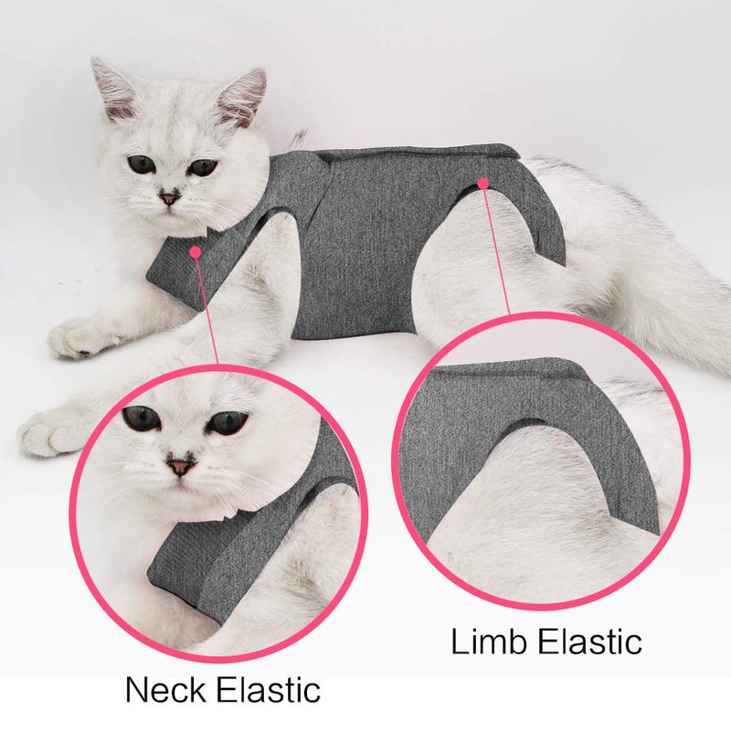 LIANZIMAU Cat Recovery Suit With Avoid Licking For Surgical Abdominal Wounds Soft Breathable Home Indoor Pet Clothing E collar Alternative For Cats Dogs After Surgery Wear Pajama Suit M Grey - PawsPlanet Australia