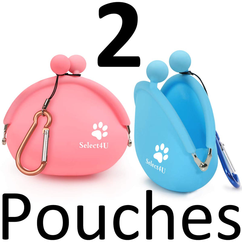 [Australia] - Silicone Dog Treat Pouch Reusable, Set of 2 Dog Training Bag Small Dog Snack Pouch Coin Purse Key Case Silicone Coin Pouch Blue & Pink, 5 oz (3.75''x1.75''x3''), Set of 2 