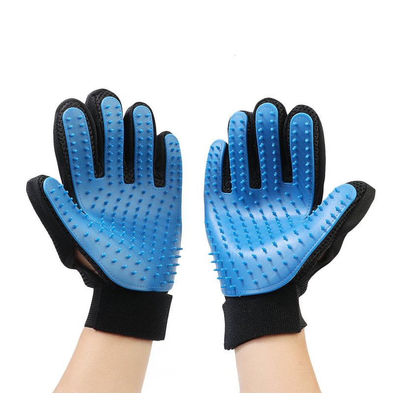 [Australia] - PLUSMI Pet Grooming Glove - Gentle Deshedding Brush Glove Efficient Pet Hair Remover Mitt and Massage Tool Perfect for Dogs & Cats with Long & Short Fur-1 Pair (Blue) 