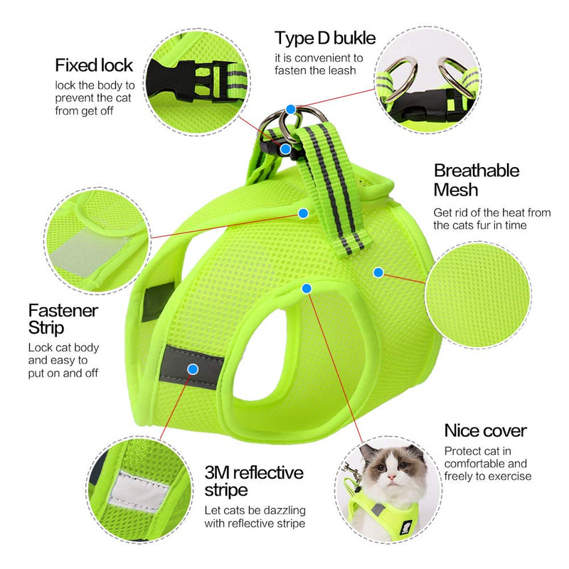 [Australia] - Heywean Cat Harness and Leash - Ultra Light Escape Proof Kitten Collar Cat Walking Jacket with Running Cushioning Soft and Comfortable Suitable for Puppies Rabbits XS Fruit green 