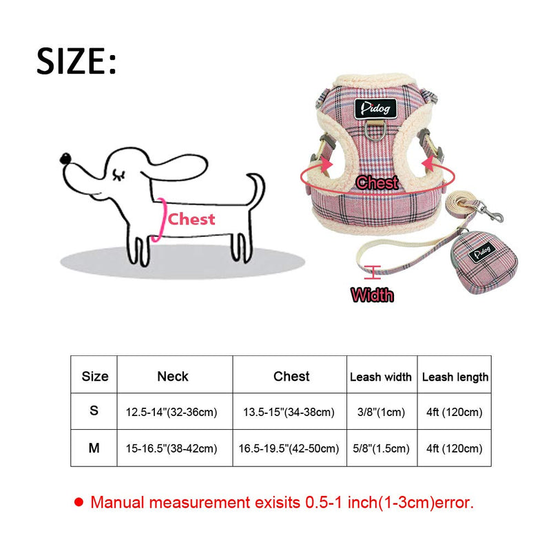 [Australia] - Didog Soft/Cosy Dog Vest Harness and Leash Set with Cute Bags,No Pull Escape Proof Breathable Mesh Dog Harness,Classic Plaid/Back Openable,Fit Walking Small Dogs, Cats S:Chest 13.5-15",Neck 12.5-14" PINK 