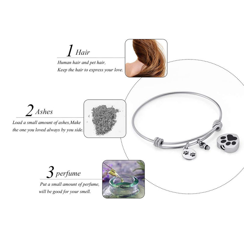 Alway in My Heart Expandable cuffCremation Bracelet for Ashes Dog Cat Paw Prints Pet Memorial Urn Jewelry Silver - PawsPlanet Australia