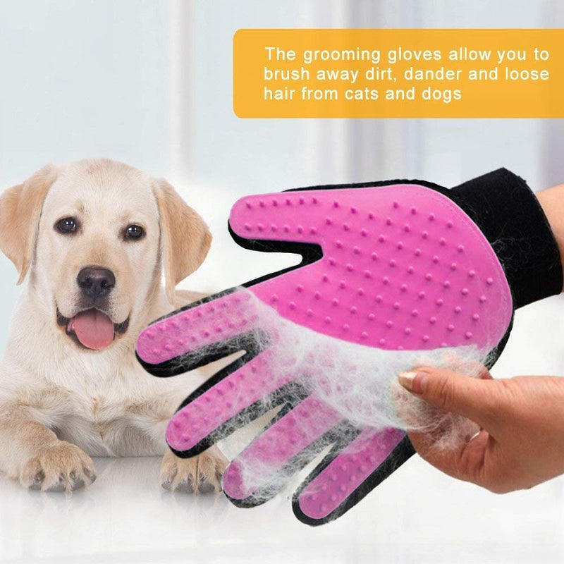 [Upgrade] 2-in-1 Pet Glove:Grooming Tool/Pet Hair Remover Mitt with Enhanced Five Finger Design–Effective Cat and Dog Hair Remover Mitt–Excellent Pet Grooming Kit for Pet Hair Removal,Gentle Massage [Pink, A pair] - PawsPlanet Australia