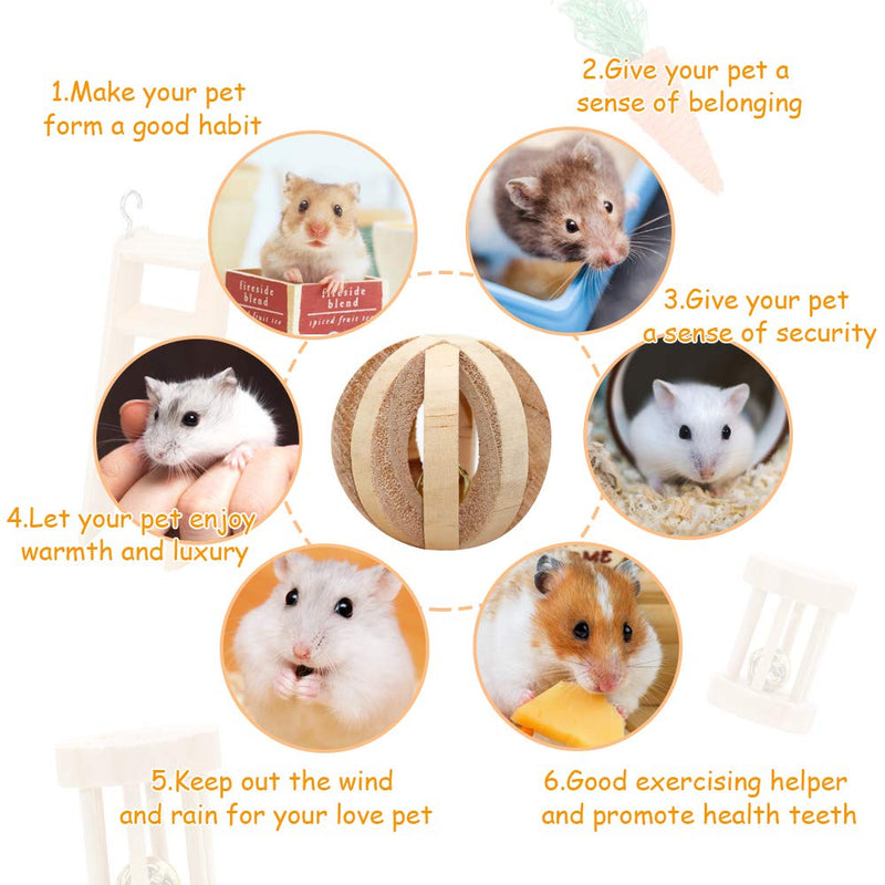 FASTER Hamster Chew Toys, 6 Pack Gerbil Rat Guinea Pig Chinchilla Wooden Pet Exercise Toys, Syrian Dwarf Natural Wooden Dumbbells Exercise Bell Roller Teeth Care Molar Toy for Rabbits Bird Bunny 6 Pack Hamster Toys - PawsPlanet Australia