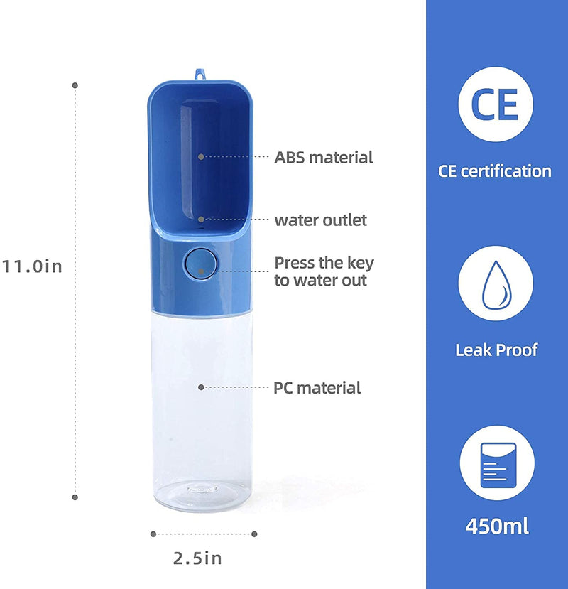 Dog Water Bottle, Leak Proof Portable Puppy Water Dispenser with Drinking Feeder for Pets Outdoor Walking, Hiking, Travel, Food Grade Plastic (15 Oz) Blue - PawsPlanet Australia