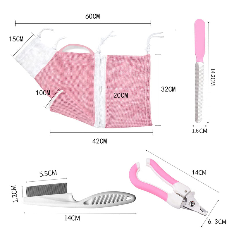 ADOTRY 4 Pieces Cat Bathing Bag Set,Adjustable Breathable Net Bag,Multifunctional Anti-Bite and Anti-Scratch Restraint wash cat Bag with Nail Clippers,Nail Files and Flea Comb - PawsPlanet Australia