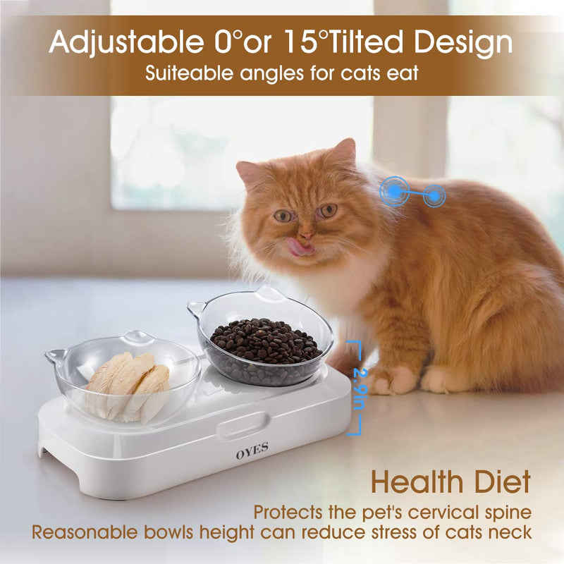 [Australia] - OYES Elevated cat Bowls,15°Tilted Raised Cat Food and Water Bowl Pet Feeder Bowls for Cat and Small Dog Double bowls 