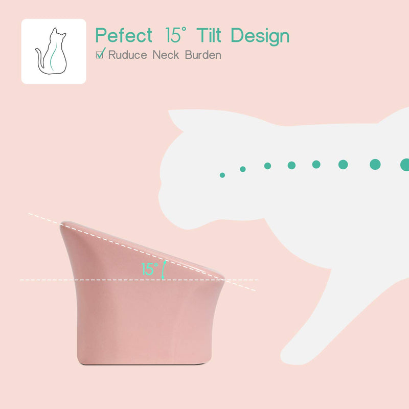 ComSaf Ceramic Raised Cat Food Bowl, Elevated Tilted Pet Feeding Bowl, Non-Slip Kitten Feeder for Food Water, Pink Cat Dish, 90ml - PawsPlanet Australia