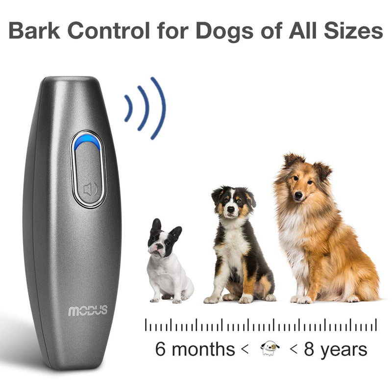 MODUS Bark Control Device - Ultrasonic Dog Bark Deterrent, 2 in 1 Dog Behavior Training Tool of 16.4 Ft Effective Control Range, 100% Safe to use, with LED Indicator/Wrist Strap Outdoor Indoor (Gray) - PawsPlanet Australia