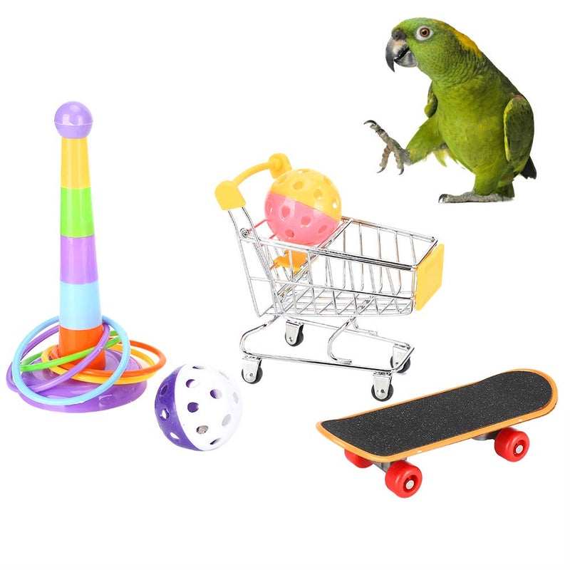 EVTSCAN Bird Training Toy, Parrot Intelligence Toy, Mini Shopping Cart Basketball Stacking Rings Bird Toy Bell Balls Trick Table Toy - PawsPlanet Australia