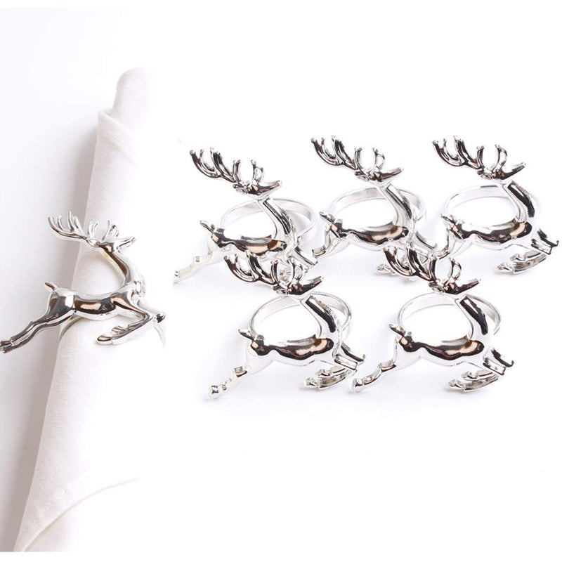 AKOAK 2 Pcs Deer Napkin Rings, Metal Napkin Rings for Thanksgiving, Christmas, Weddings, Parties, Dinners, Holiday Decorations (Silver) Silver - PawsPlanet Australia