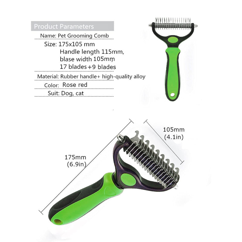 Petmolico Dog Grooming Brush, 3 PCS Pet Grooming Tool - Double Sided Shedding Dematting Undercoat Rake Comb, Dog Nail Clipper and Nail File for Dogs Cats, Green - PawsPlanet Australia