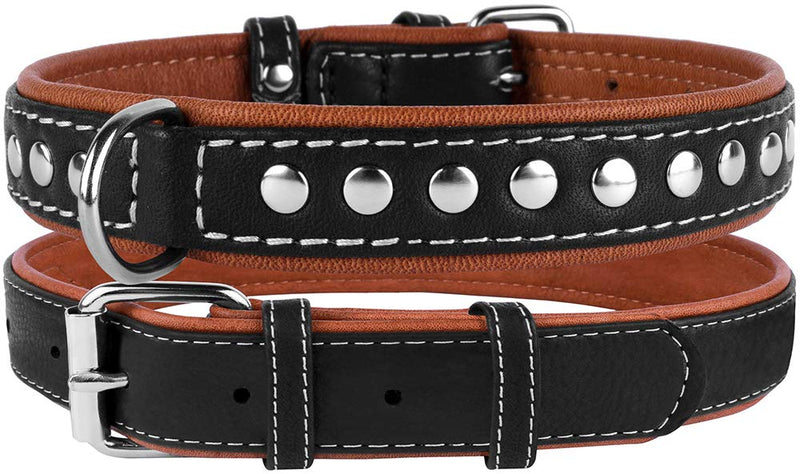 [Australia] - CollarDirect Studded Dog Collar Leather Pet Collars for Dogs Small Medium Large Puppy Soft Padded Brown Black Neck fit 13" - 14" 