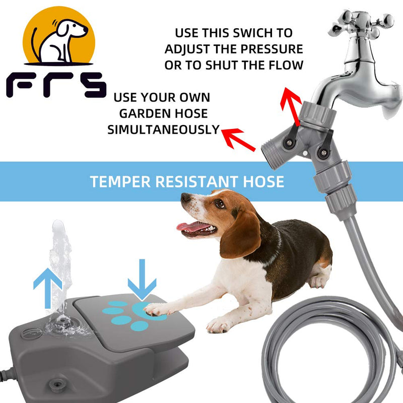 Dog Water Fountain Step on Dog Sprinkler Toy, Automatic Pet Drinking Fountain Paw Activated Dog Watering Dispenser with 3 Nozzles, 9.8ft Hose & 2-Way Splitter for Small Medium Large Dogs Outdoor Fun Dark Grey - PawsPlanet Australia