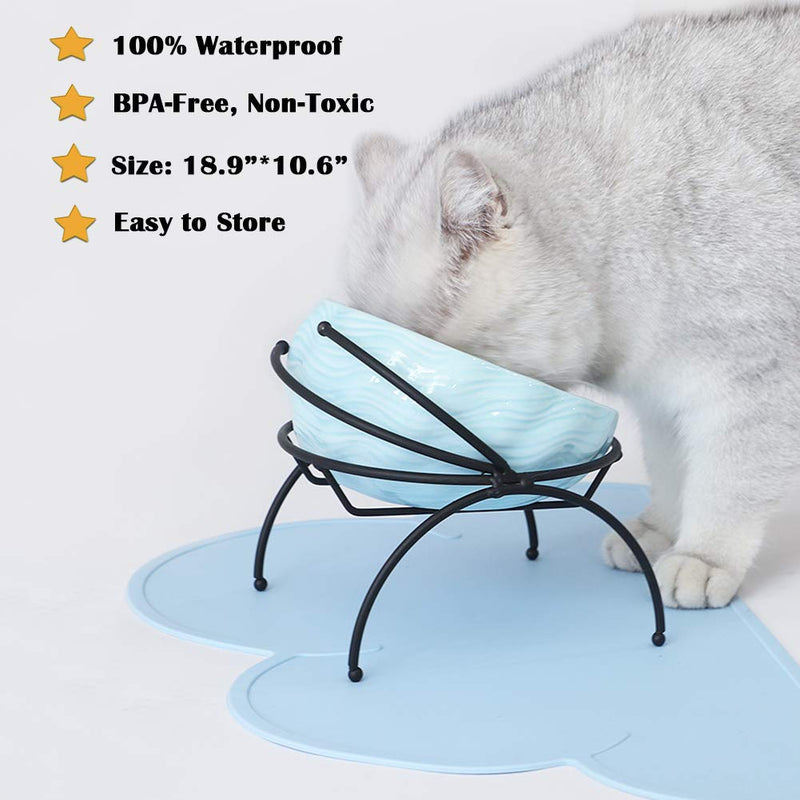 Love Dream Silicone Pet Feeding Food Mat Dog Cat Placemat Mat with Raised Edge, Anti-Slip Waterproof Pet Bowl Mats Pet Food Tray Blue - PawsPlanet Australia