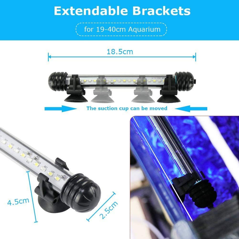 AquariumBasics led Aquarium Light for Fish Tank ,Auto on/Off Submersible White and Blue led Aquarium Plant Light with Timer and dimming Function (7.5 inch （Timer & Dimming Function)) 7.5 inch （Timer & Dimming function) - PawsPlanet Australia