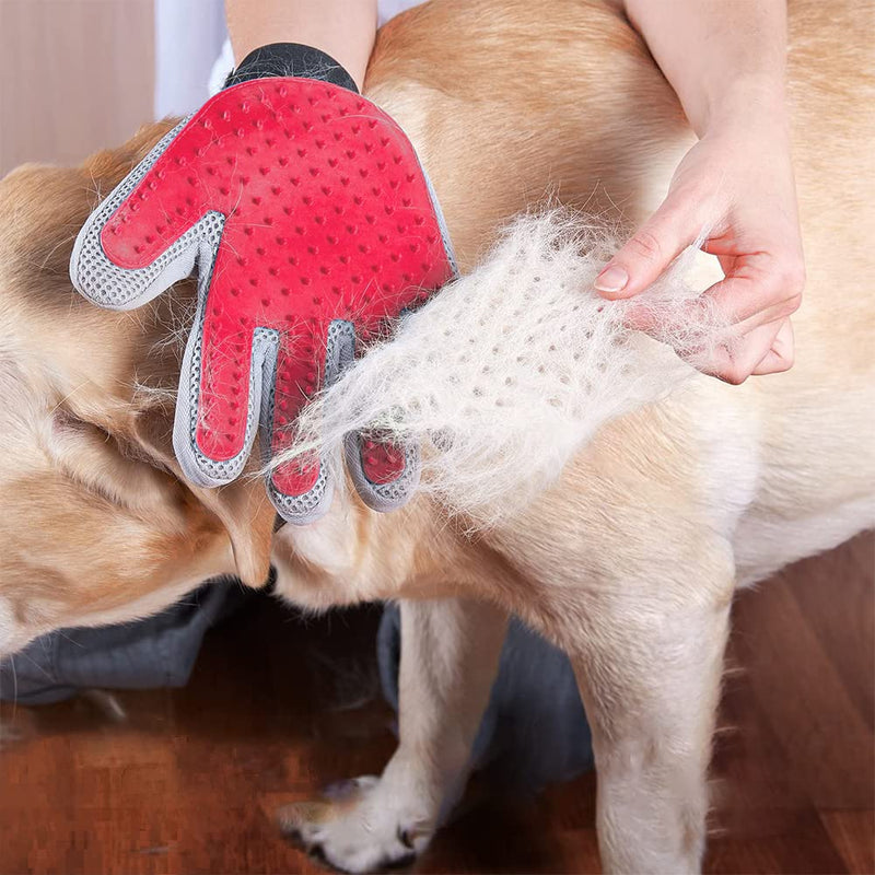 Marchul Soft Cat Grooming Gloves, Efficient Pet Hair Remover Massage Mitt, Deshedding Brush Gloves for Cats, Dogs, Rabbits and Horses Red - PawsPlanet Australia