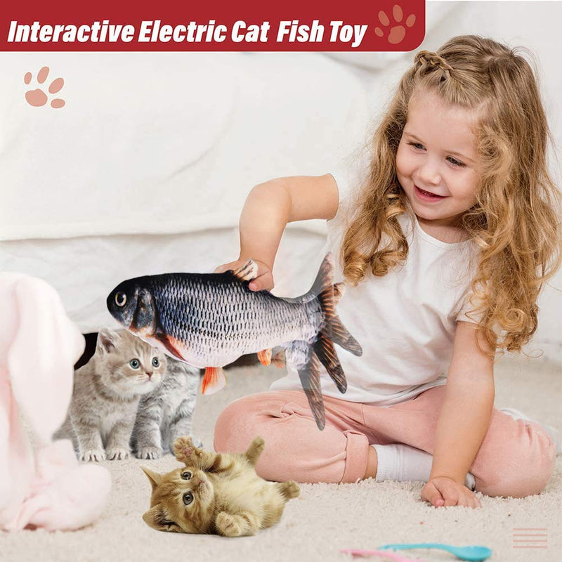 Floppy Fish Cat Toys, Catnip Dancing Fish Cat Toy Electric Interactive Toys for Indoor Cats and Dogs, Feather Wand Cat Toy, Plush Moving Fish Kitten Kicker Cat Toy for Kitty Puppy as Gifts - PawsPlanet Australia